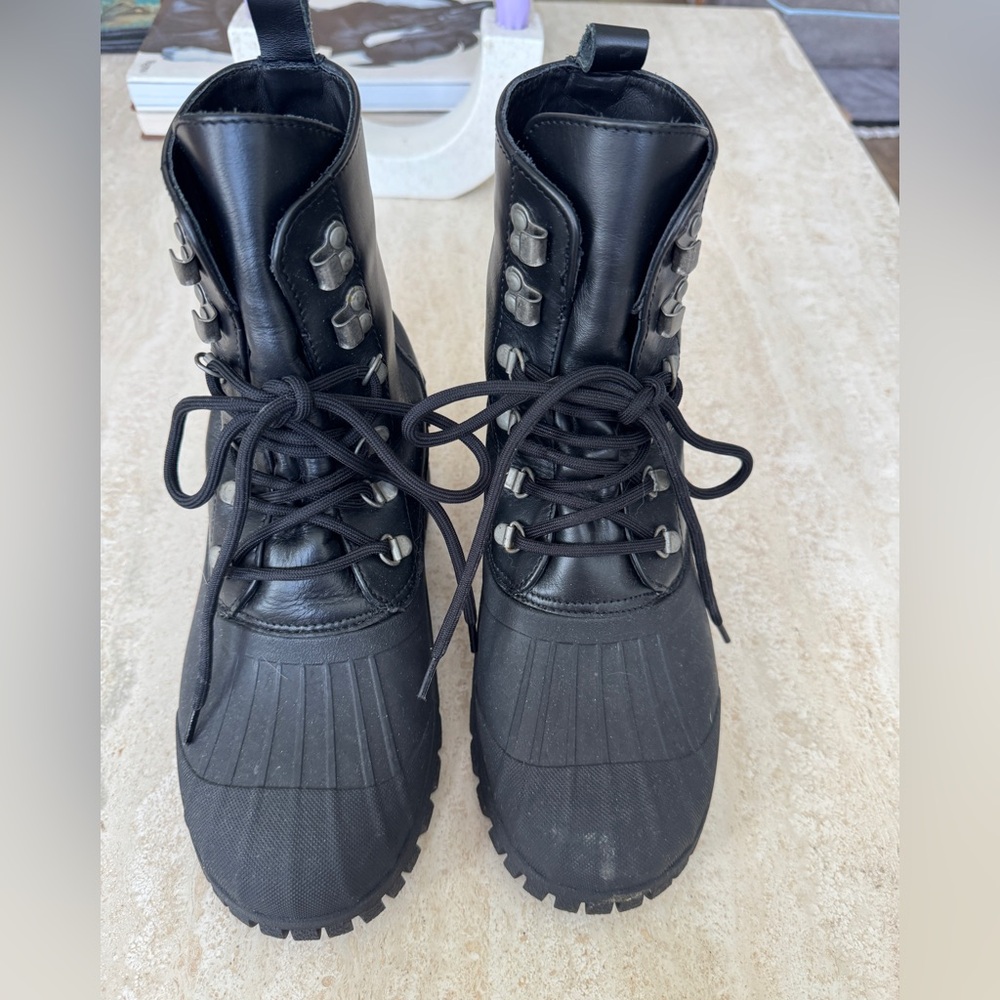 Black Lace-Up Boots with Metal Eyelets